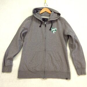 Hurley Hoodie Women L Gray Full Zip Hawaii Heart Palm Print Fleece Surf Skate